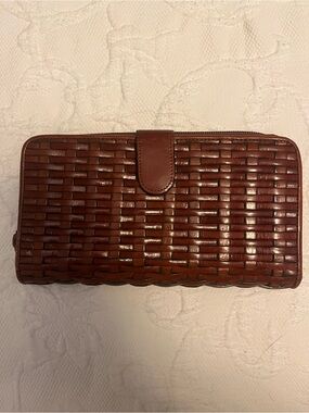 Talbots Brown Woven Leather Zip Wallet